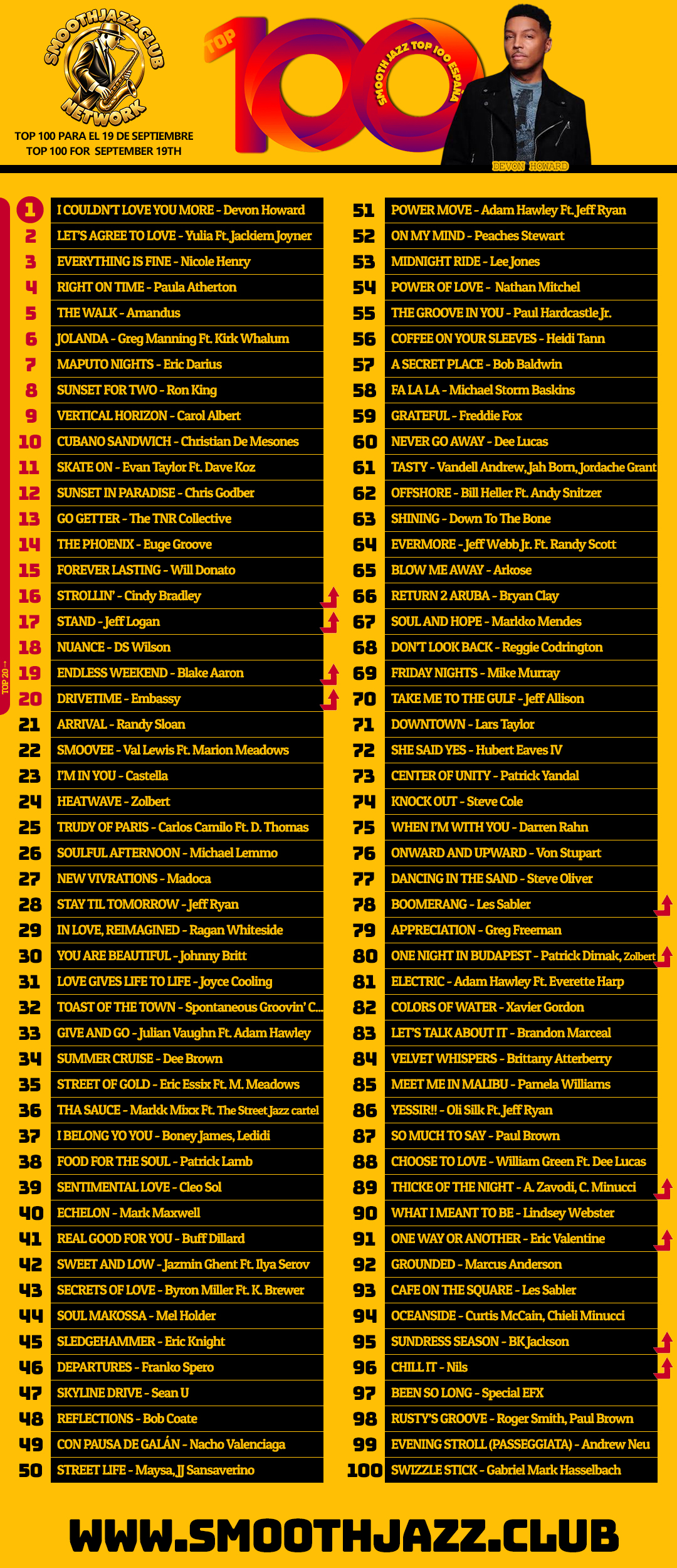Smooth Jazz TOP 100 September 19 2026 Devon Howard number 1