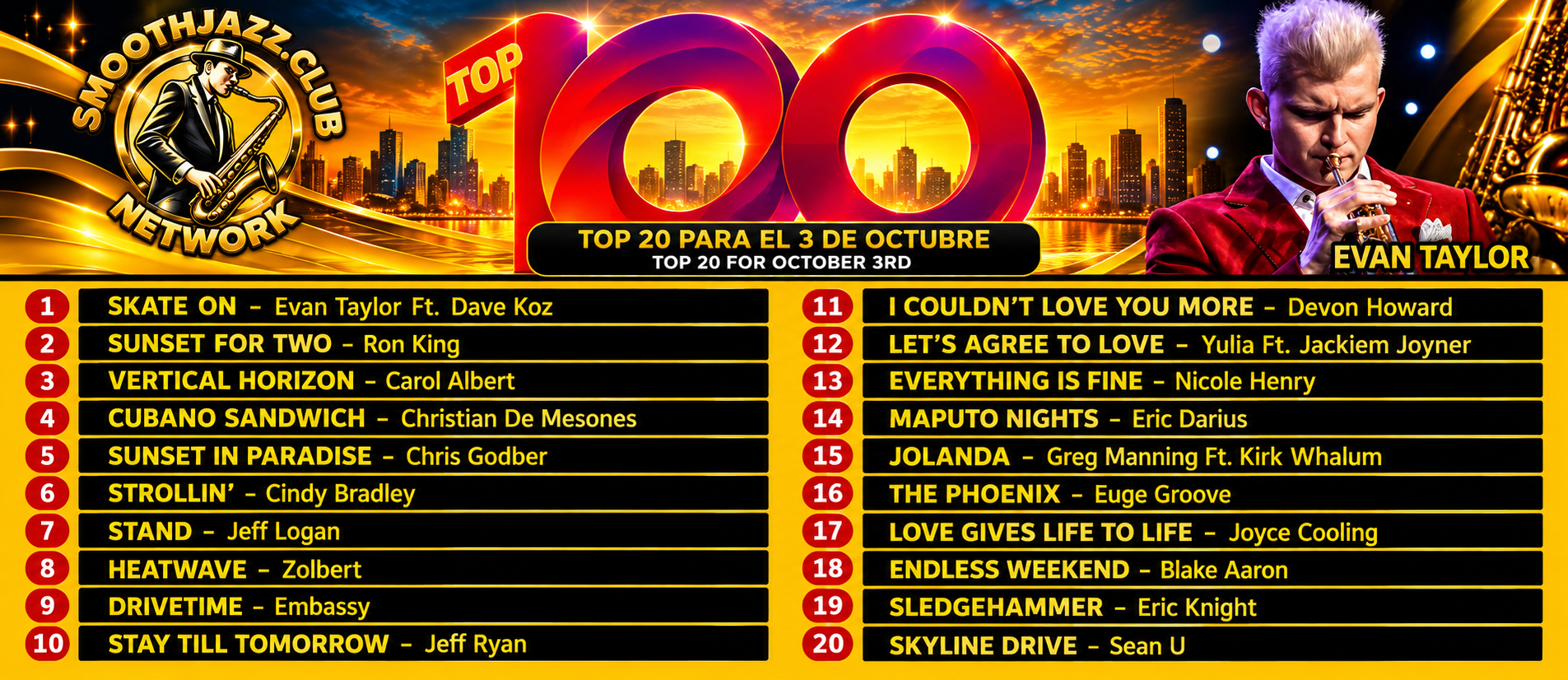 Smooth Jazz Top 20 October 3 Evan Taylor Dave Koz